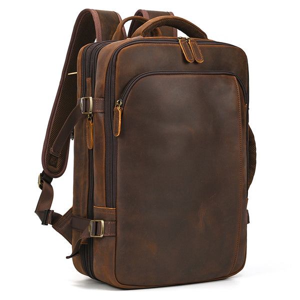Full Grain Leather Travel Backpack Mens Large Leather Backpack