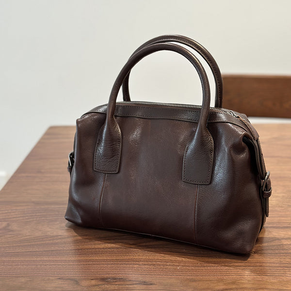 Full Grain Leather Women Boston Bag, Leather Top Handle Bag