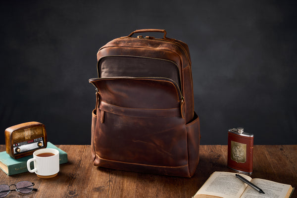 crazy horse mens leather backpack Crazy Horse Leather Backpack Men Laptop Backpack Handmade Travel Backpack MSG7635