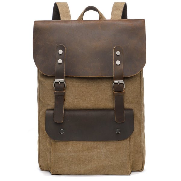 Canvas And Leather Backpack Vintage Waxed Canvas Travel Backpack Water – RockCow Leather Studio