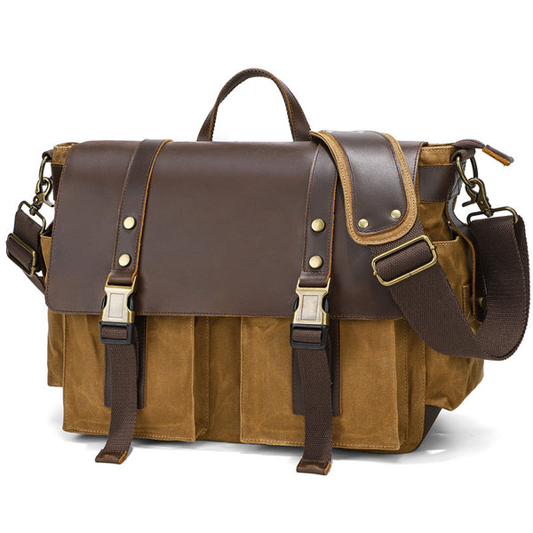 Canvas Messenger Bag Vintage Leather Canvas Briefcase Shoulder