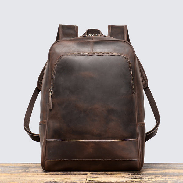 Top Grain Leather Backpack, Oil Wax School Bag, Casual Shoulder
