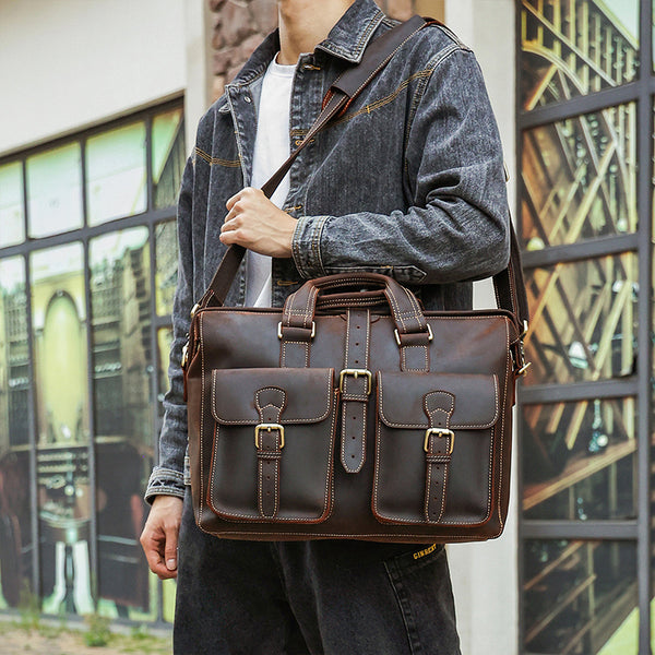 Full Grain Leather Briefcase Handmade Laptop Briefcase Bag Mens Messen –  ROCKCOWLEATHERSTUDIO