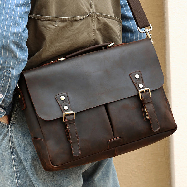 Leather Briefcase, Laptop Bag Real Genuine Full Grain
