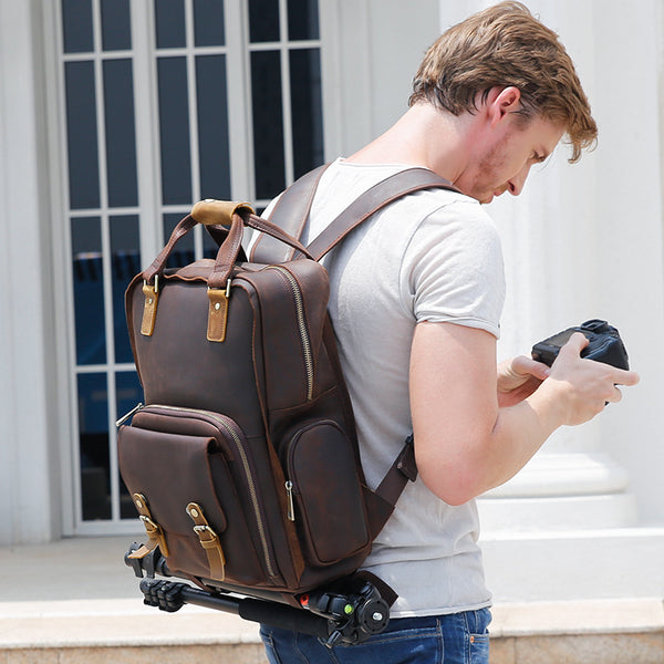 cueros osmos leather backpack Full Grain Leather DSLR Camera Backpack Full Grain Leather Travel Back – RockCow Leather Studio
