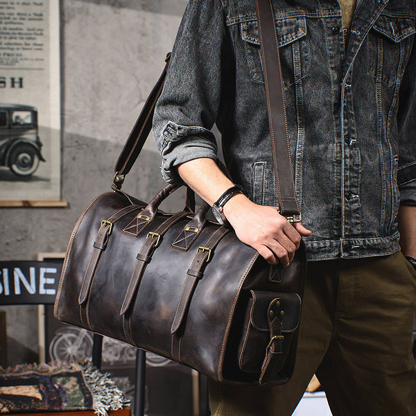 Full Grain Leather Duffle Bag Handmade Leather Weekender Gym Bag