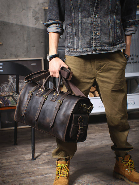 Full Grain Leather Duffle Bag Handmade Leather Weekender Gym Bag