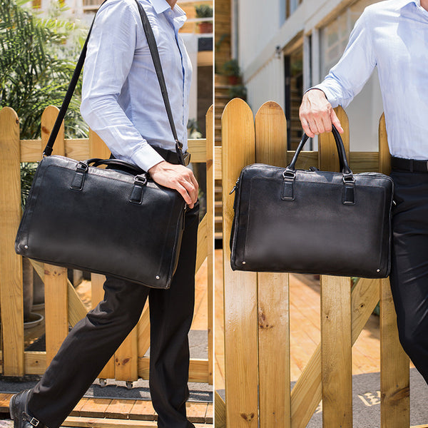 leather men's travel bag Full Grain Leather Mens Briefcase 17 Inch Leather Laptop Bag Mens Larg – RockCow Leather Studio