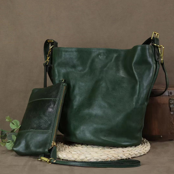 Vintage Green Leather Messenger Bag for Her / Crossbody Bag/ 