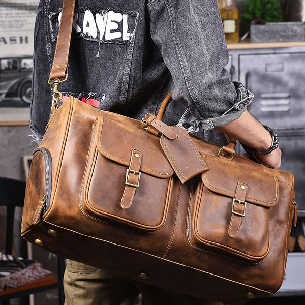 duffel bag men travel Full Grain Leather Weekender Bag Retro Travel Holdall for Men Handmade  Leather Duffel Bag Large Carry-on Bag