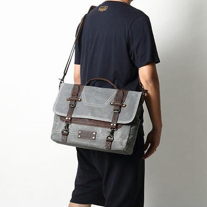 Handmade Waxed Canvas Messenger Bag 14" Laptop Bag Waterproof Canvas Crossbody Bag Shoulder Bag Men's Waterproof Briefcase