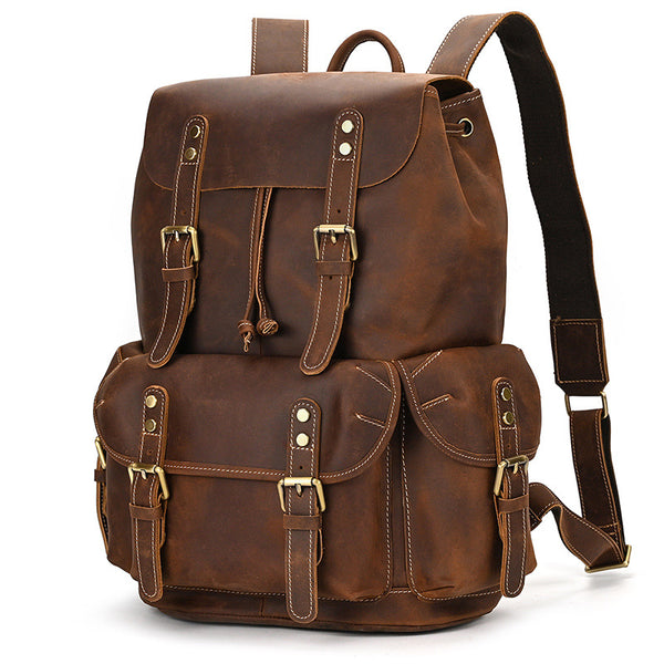 big leather backpack for school Leather Backpack For Men Retro Leather Travel Backpack Handmade Leather School Bag Large Laptop Bag