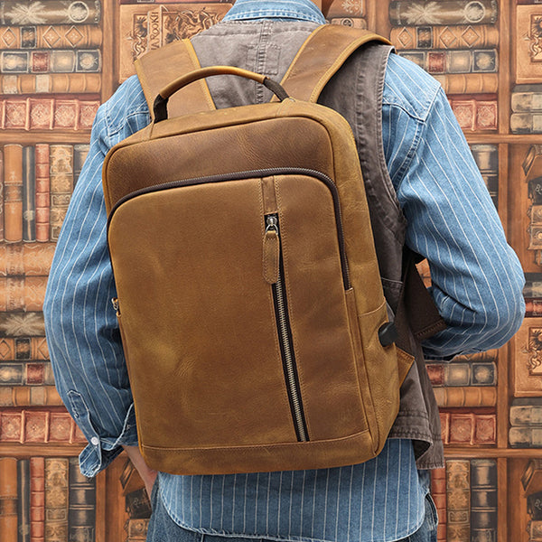 backpacks for men travel Leather Backpack for Men Full Grain Leather Travel Backpack Handmade L – RockCow Leather Studio