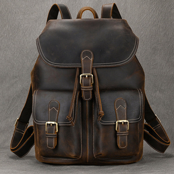 Mens Leather Backpack 15 Inch Leather Laptop Backpack Retro Travel Bac – RockCow Leather Studio Mens Leather Backpack 15 Inch Leather Laptop Backpack Retro Travel Bac – RockCow Leather Studio
