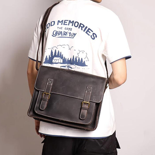 distressed leather computer backpack The It feels very old school Handmade Leather Messenger Laptop Computer