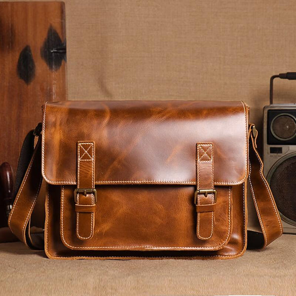 Mens Leather Messenger Bag Full Grain Leather Distressed Leather Crossbody Bag Mens Work Briefcase Handmade Shoulder Bag