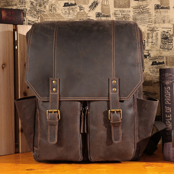 ROCKCOW Handmade Leather Travel Backpack, Designer Backpacks, School B – RockCow Leather Studio