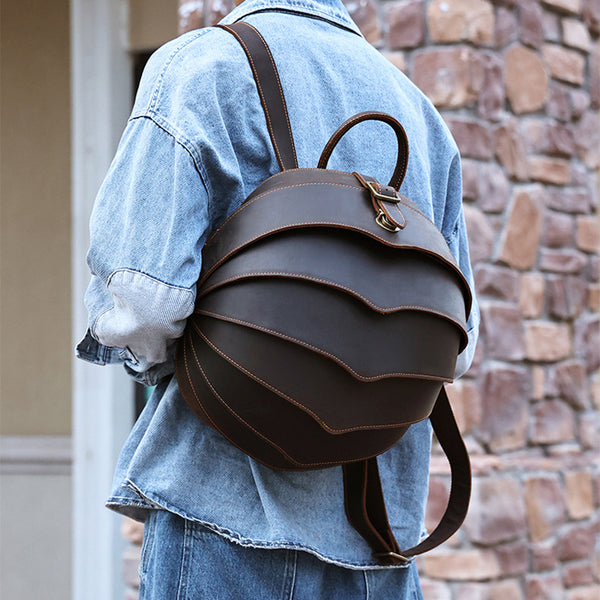 Unique Leather Backpack Handmade Vintage Leather Backpack Full Grain Leather Retro Beetle Rucksack