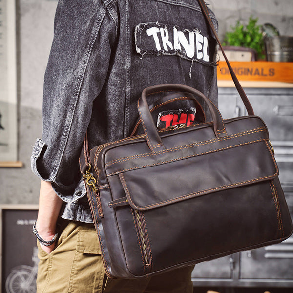 crossbody bag men travel Vintage Leather Briefcase 15.6" Laptop Bag Full Grain Leather Messenger Bag Travel Shoulder Bag Crossbody Bag