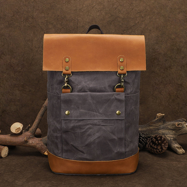 camera backpacks leather Waterproof Canvas Travel Backpack Full Grain Leather And Canvas Laptop – RockCow Leather Studio