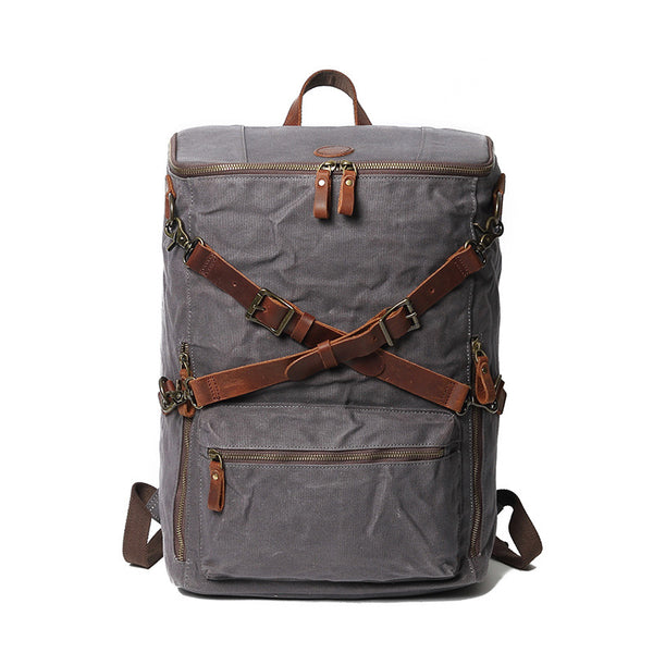 Vintage Waxed Canvas and Leather Backpack Rucksack Travel