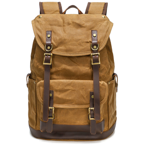 can you waterproof a leather backpack Waxed Canvas Backpack Retro Full Grain Leather And Canvas Travel Backpack Waterproof Outdoor Climbing Backpack