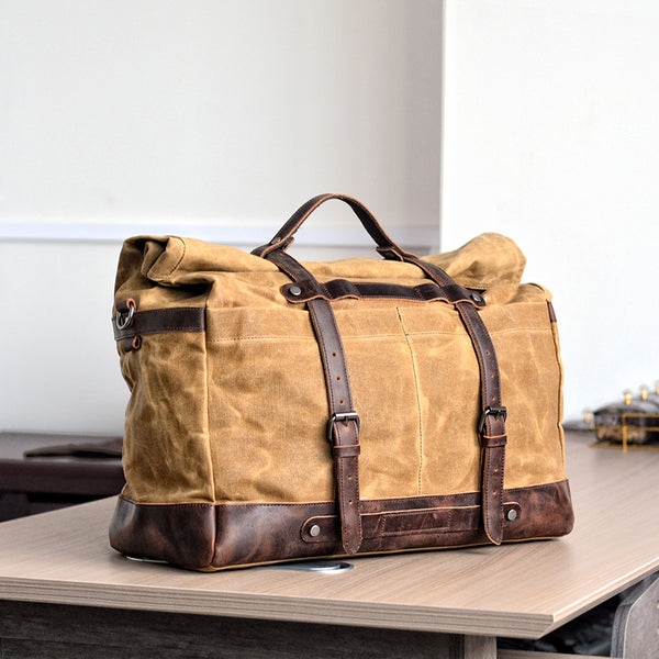 canvas travel bag for men Waxed Canvas Duffel Bag Waterproof Canvas Travel Weekend Bag Carry on Weekender Overnight Bag For Mens
