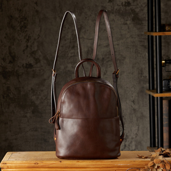 dark brown leather backpack purse simple Women Vintage Genuine Leather Backpack, Designer Leather Backpack Purse,  Women's Leather Backpack for School