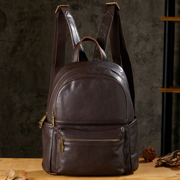 brown genuine leather bag backpack Women's Full Grain Leather Backpack Genuine Leather College Bag for Wo –  RockCow Leather Studio
