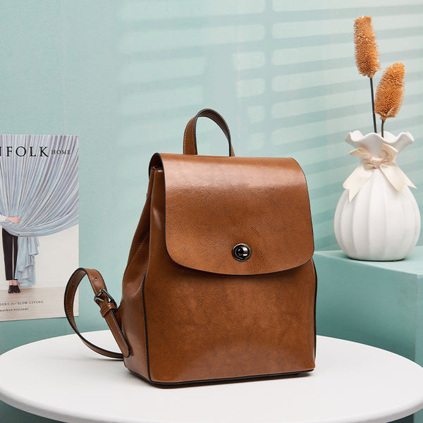 backpacks leather women's Women's Top Grain Leather Backpack Simple Style City Backpack Natural Cowhide Leather Rucksack Classic Elegant Leather Backpack