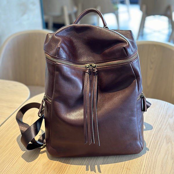cool leather backpack with wide straps Full Grain Travel Mens Large Leather Backpack Laptop Backpack Convertible Handbag A signature sheen and antiquing effect called patina is formed over time by simply being worn Harlow" Genuine Leather Backpack for