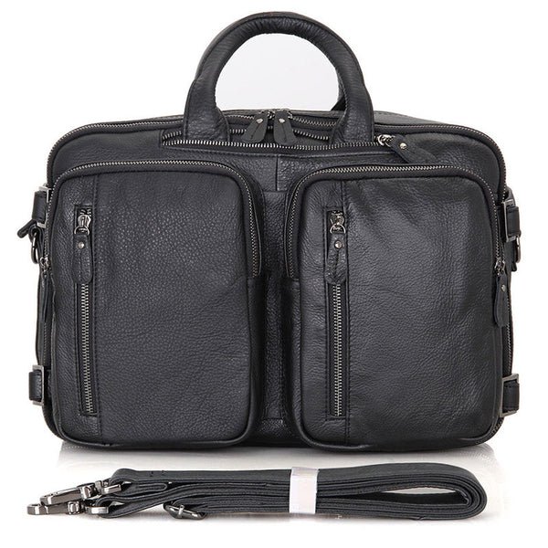 Full Grain Leather Briefcase Leather Business Laptop Backpack Messenger Shoulder Bag 7014 - ROCKCOWLEATHERSTUDIO