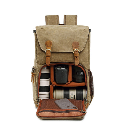 Waxed Canvas DSLR Camera Backpack Travel Backpack Waterproof Camera Backpack QSM2792 - ROCKCOWLEATHERSTUDIO