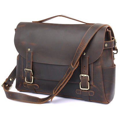 Top Grain Genuine Leather Mens Briefcase Business Messenger Bag Laptop Crossbody Shoulder Bag 7369 - ROCKCOWLEATHERSTUDIO