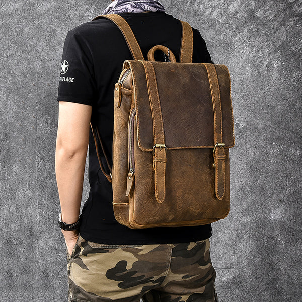 distressed brown leather backpack Full Grain Leather Men's Backpack, Distressed Leather Travel Backpack, – RockCow Leather Studio