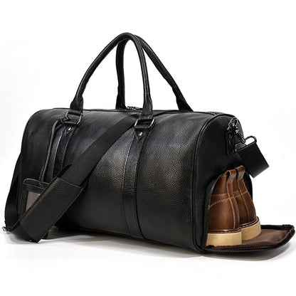 Full Grain Leather Travel Bag With Shoes Compartment, Cowhide Leather Duffle Bag, Overnight Bag
