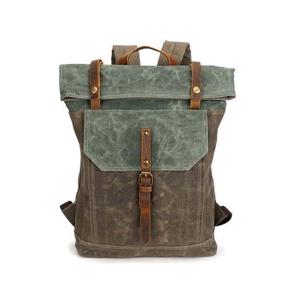 Men Canvas Leather Backpack, Big Capacity Laptop Backpack, Vintage Wat – RockCow Leather Studio