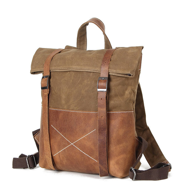 big leather backpack for school Waxed Waterproof Canvas Leather Backpack, Big Capacity Laptop Backpack – RockCow Leather Studio