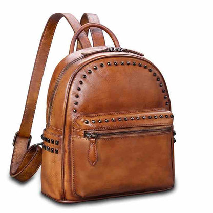 Full Grain Leather Ladies Satchel Bag, Vintage Woman Backpack, Shoulder Bag A0209 - ROCKCOWLEATHERSTUDIO