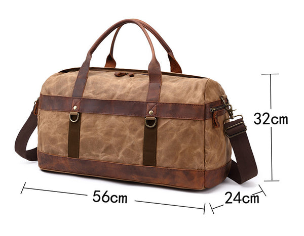 Canvas Duffle Bag with Leather Trim ,Travel Duffel Bags, Overnight Bag, Weekender Bag Khaki