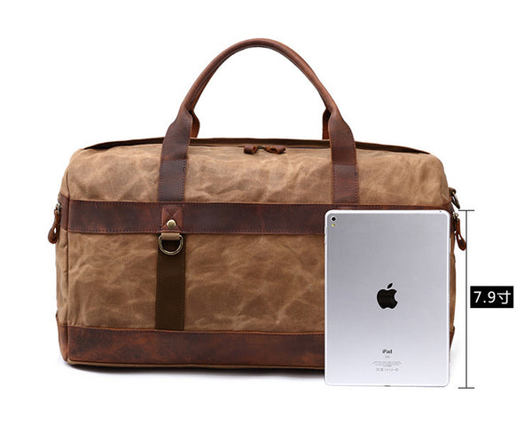 Canvas Duffle Bag with Leather Trim ,Travel Duffel Bags, Overnight Bag – RockCow Leather Studio
