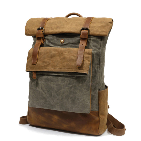 Outing Canvas Leather Rucksack, Casual Backpack, Vintage Waterproof Tr – RockCow Leather Studio