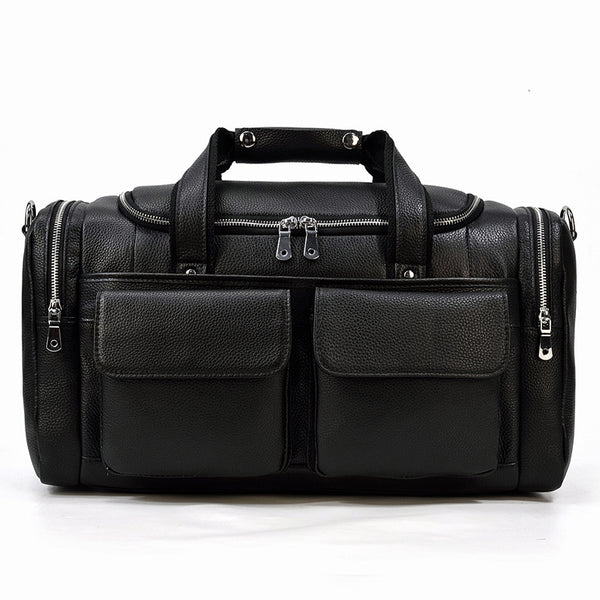 Full Grain Leather Large Travel Bag, Large Capacity Cowhide Leather Duffle Bag, Mens Shoulder Weekender Bag