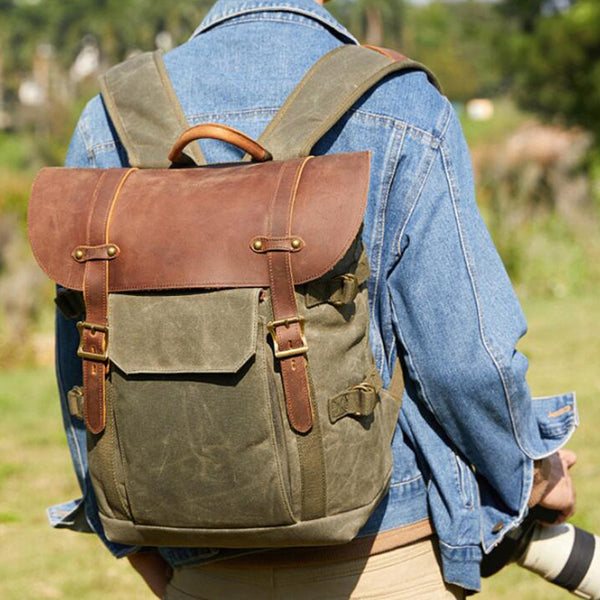 canvas leather dslr backpack DSLR Camera Backpack Waxed Canvas Camera Backpack Waterproof Backpack – RockCow Leather Studio