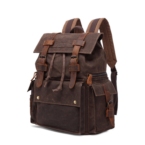 big leather backpack for school Outing Waxed Canvas Leather Backpack, Big Capacity Laptop Backpack, Vintage  Waterproof Shoulder School Bag 5358