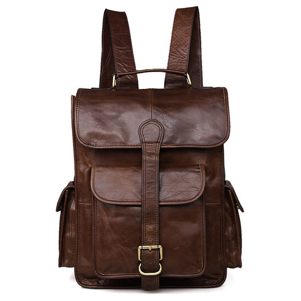 Vintage Genuine Leather Backpack, Leather School Bag, Casual Shoulder Laptop Bag For Men 7283 - ROCKCOWLEATHERSTUDIO