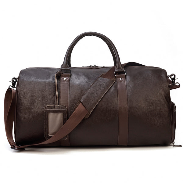 Full Grain Leather Duffle Bag With Shoes Compartment Mens Cowhide