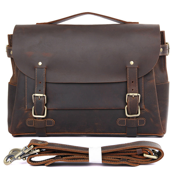 Top Grain Genuine Leather Mens Briefcase Business Messenger Bag Laptop Crossbody Shoulder Bag 7369 - ROCKCOWLEATHERSTUDIO