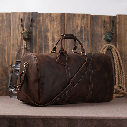 Handmade Vintage Leather Holdall Duffle Bag for Men - ROCKCOWLEATHERSTUDIO