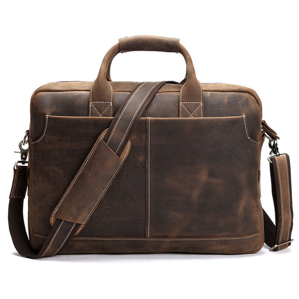 Distressed brown leather laptop bag Clearance